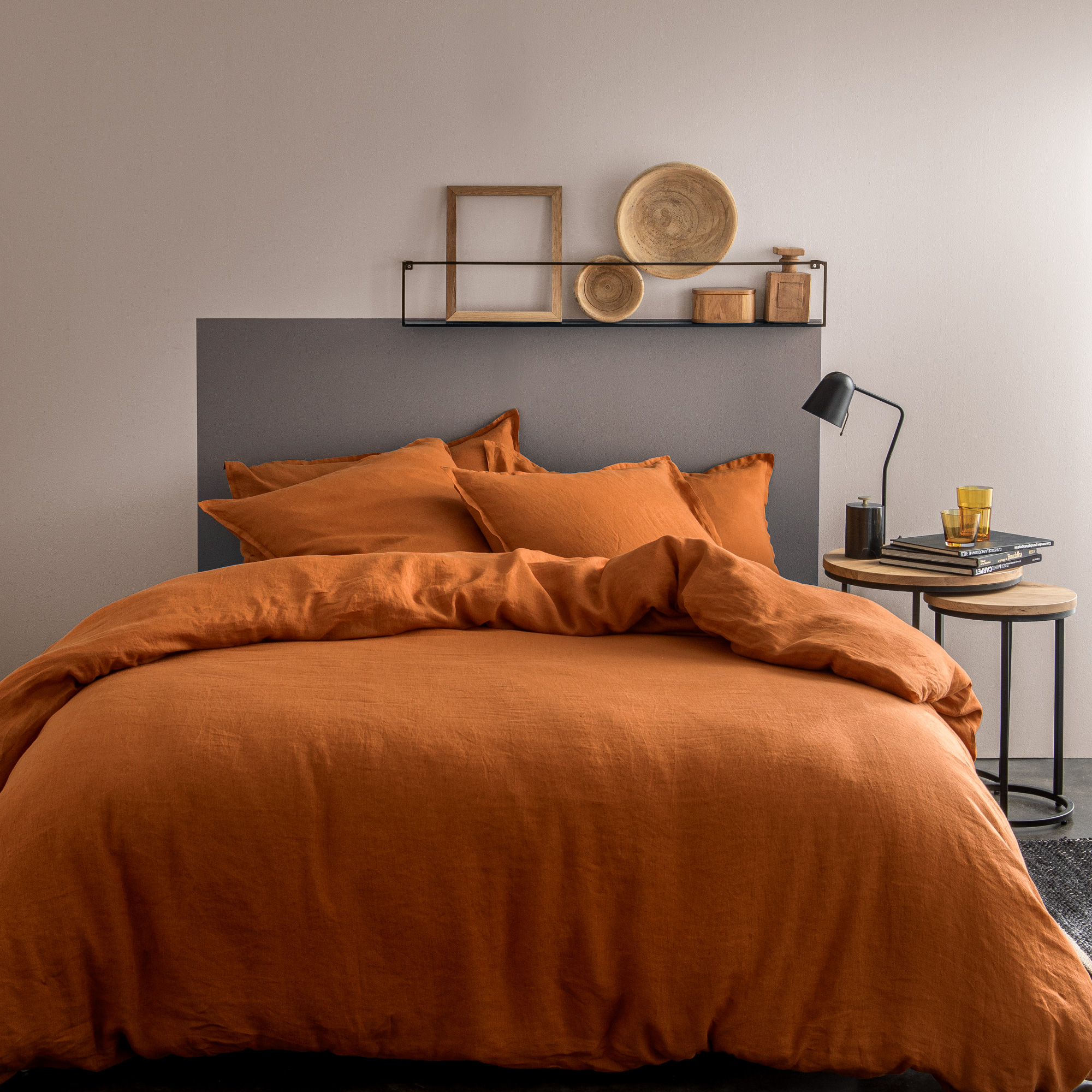Housse de couette unie en lin lavé Cuivre 260x240 cm Housse de couette unie en lin lavé Cuivre 260x240 cm