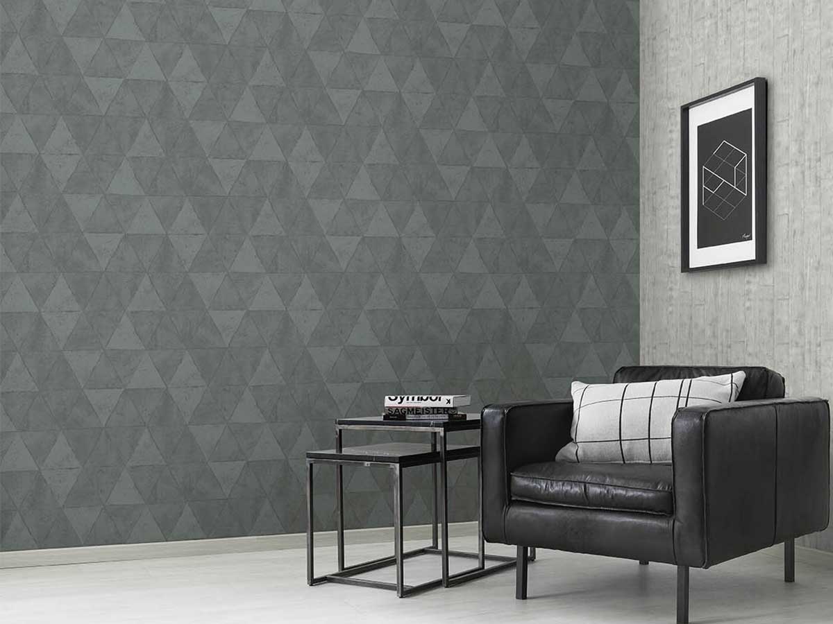Papier peint rouleau triangle gris effet beton ciré 53x1000cm