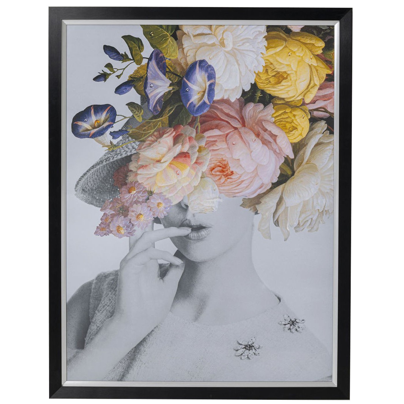 Affiche encadrée femme fleurs pastel 117x152