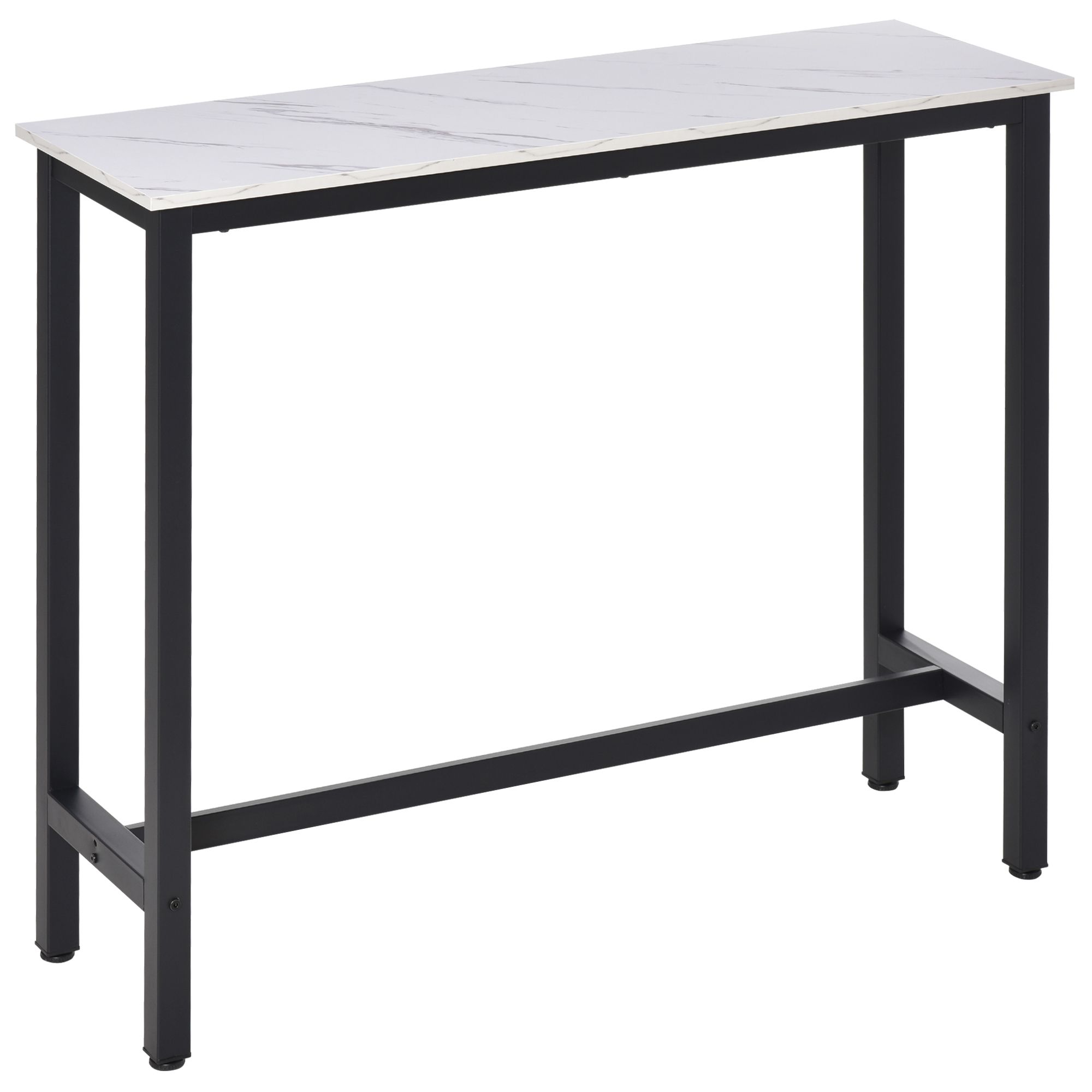 Table de bar 100H cm châssis acier noir plateau aspect marbre blanc