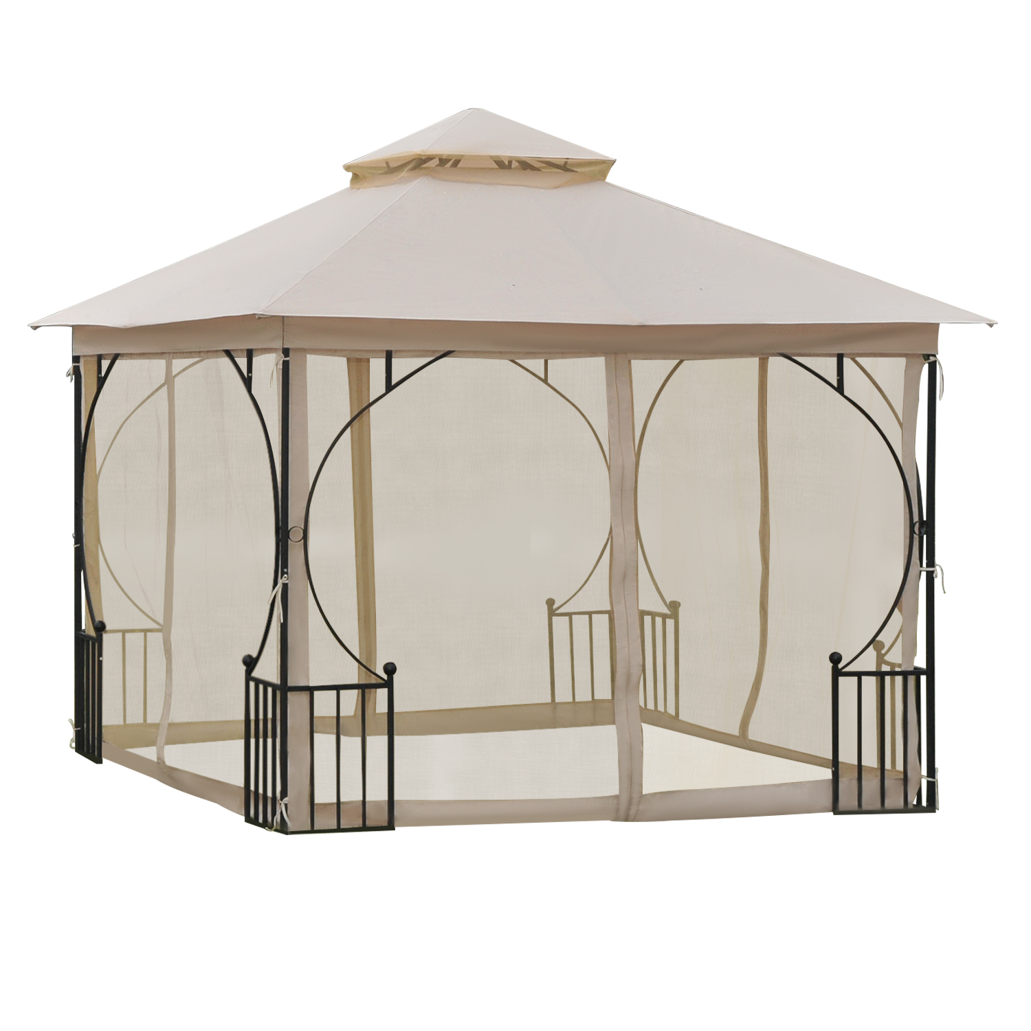 Pavillon de jardin tonnelle colonial dim. 3L x 3l x 2,75H m beige noir