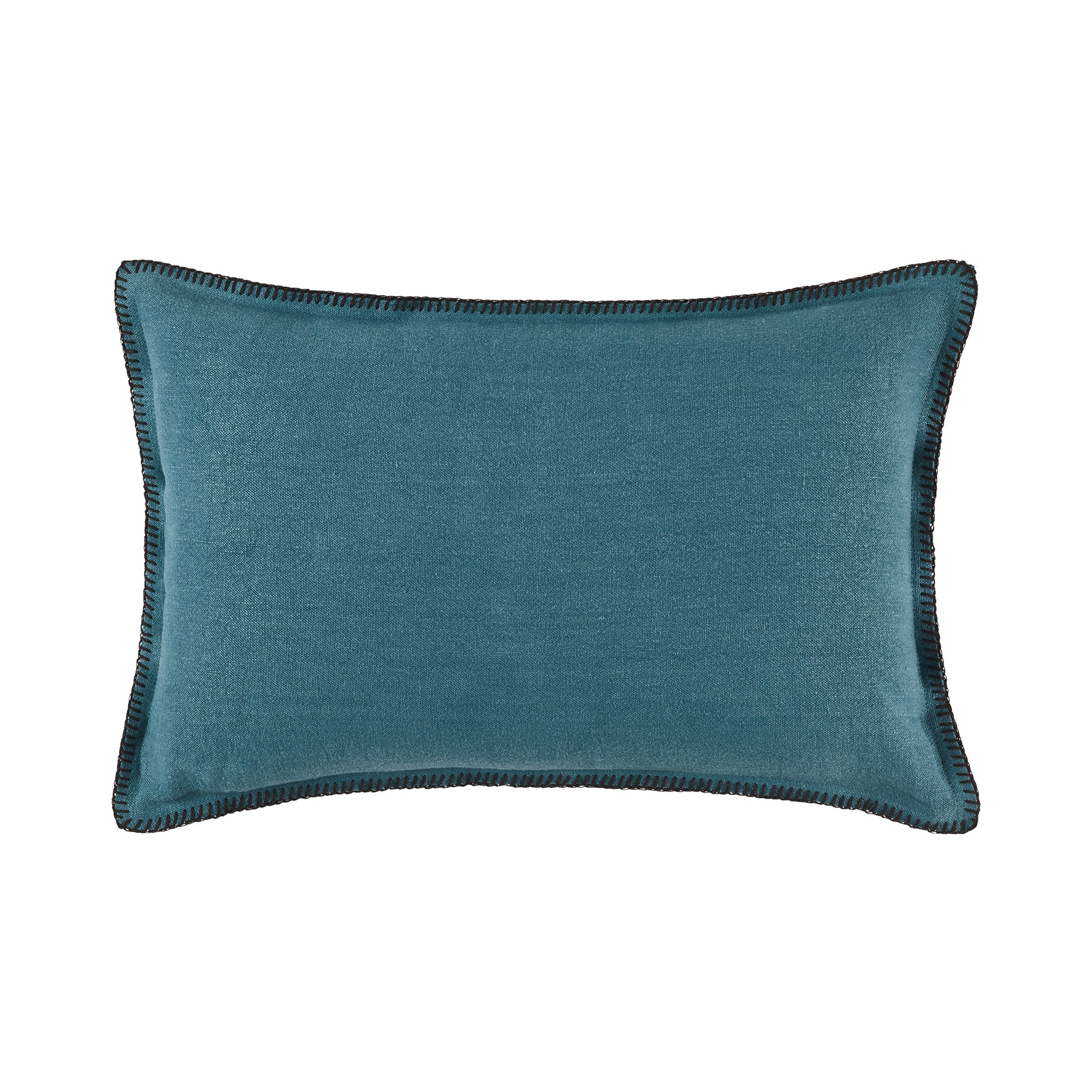 Housse de coussin 40x60 cm Indigo et feston noir en Lin Housse de coussin 40x60 cm Indigo et feston noir en Lin