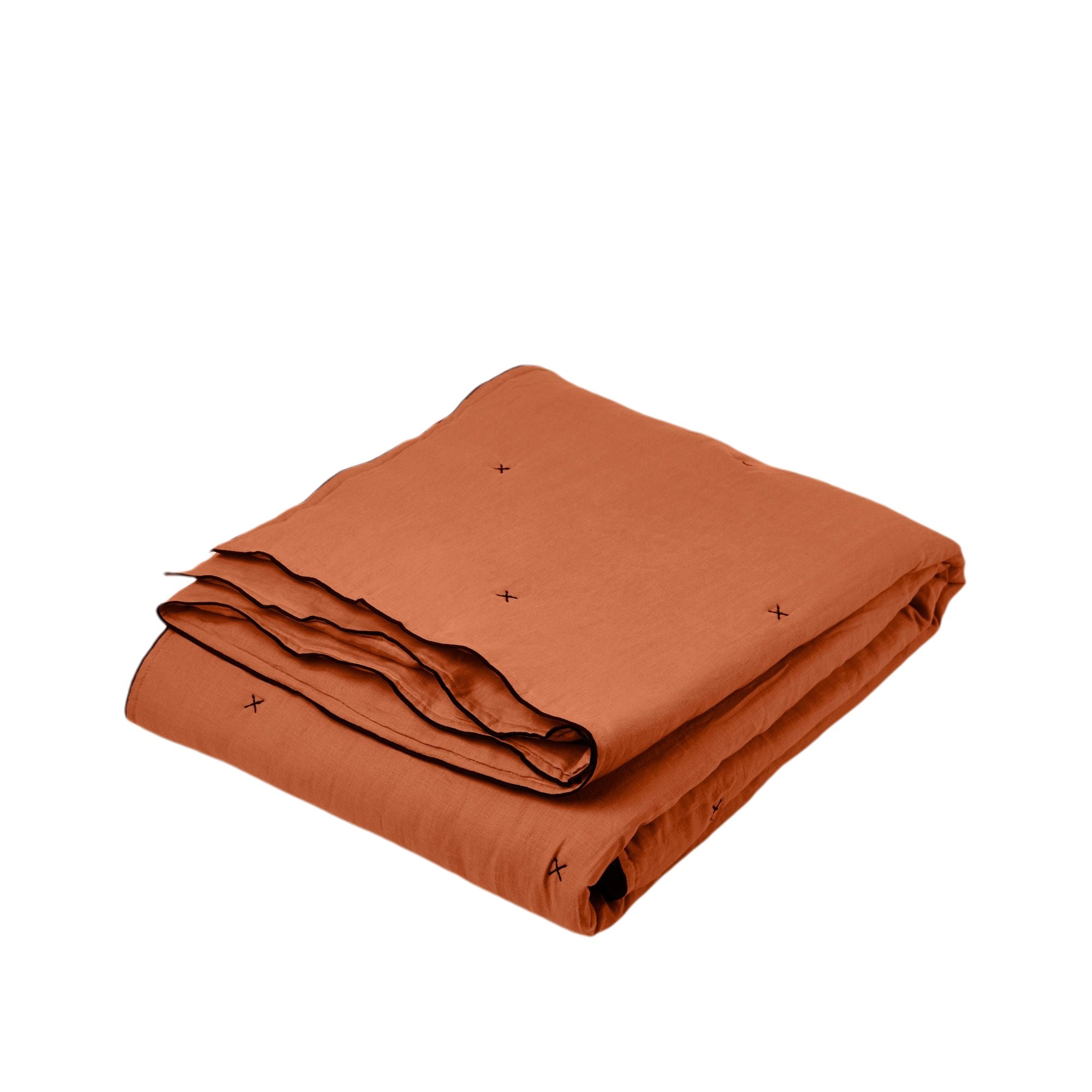 Couvre-lit matelassé 225x280 cm Terracotta et bourdon noir en Lin Couvre-lit matelassé 225x280 cm Terracotta et bourdon noir en Lin
