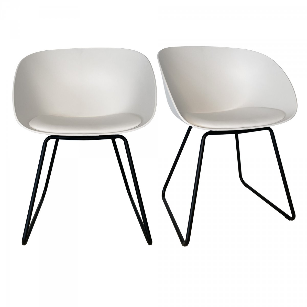 Lot de 2 chaises moderne avec coussin en simili blanc