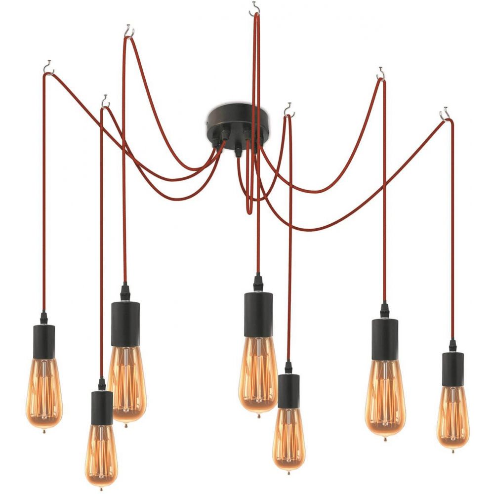 Suspension araignée 7 ampoules câble rouge