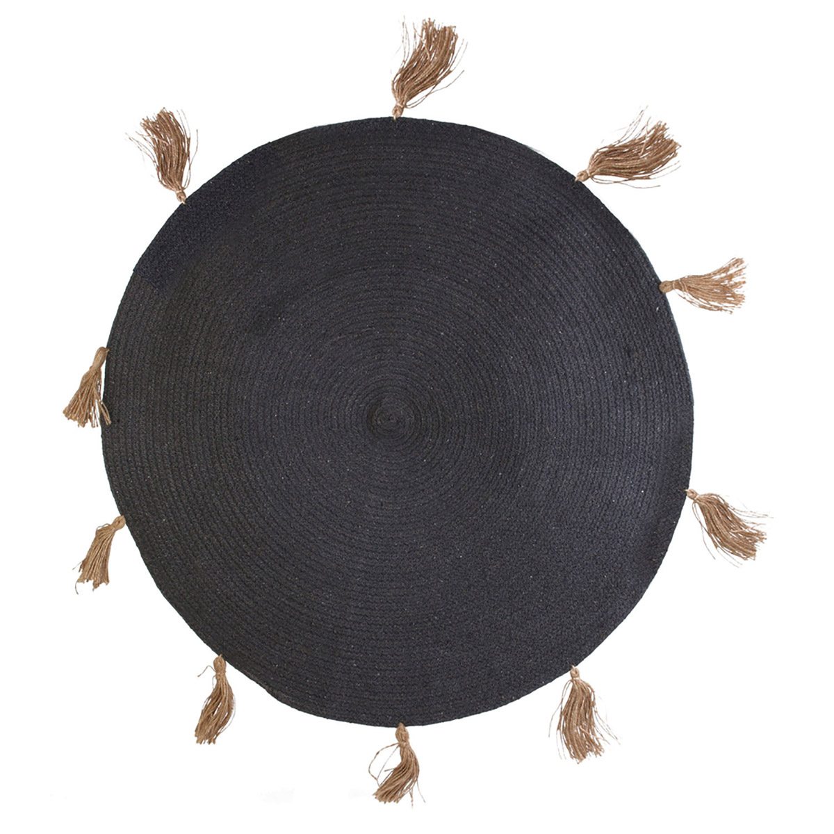 Tapis rond coton pompon gris D90cm