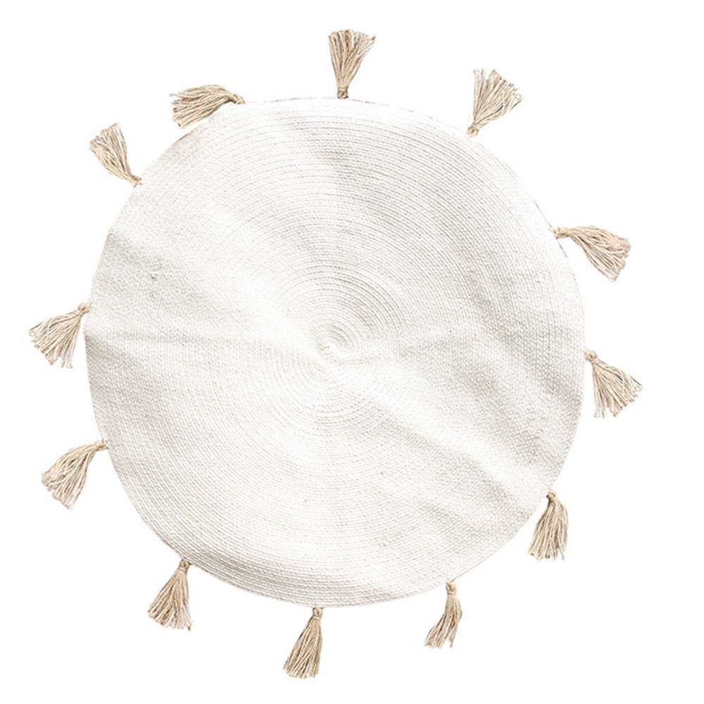 Tapis rond coton pompon beige D90cm