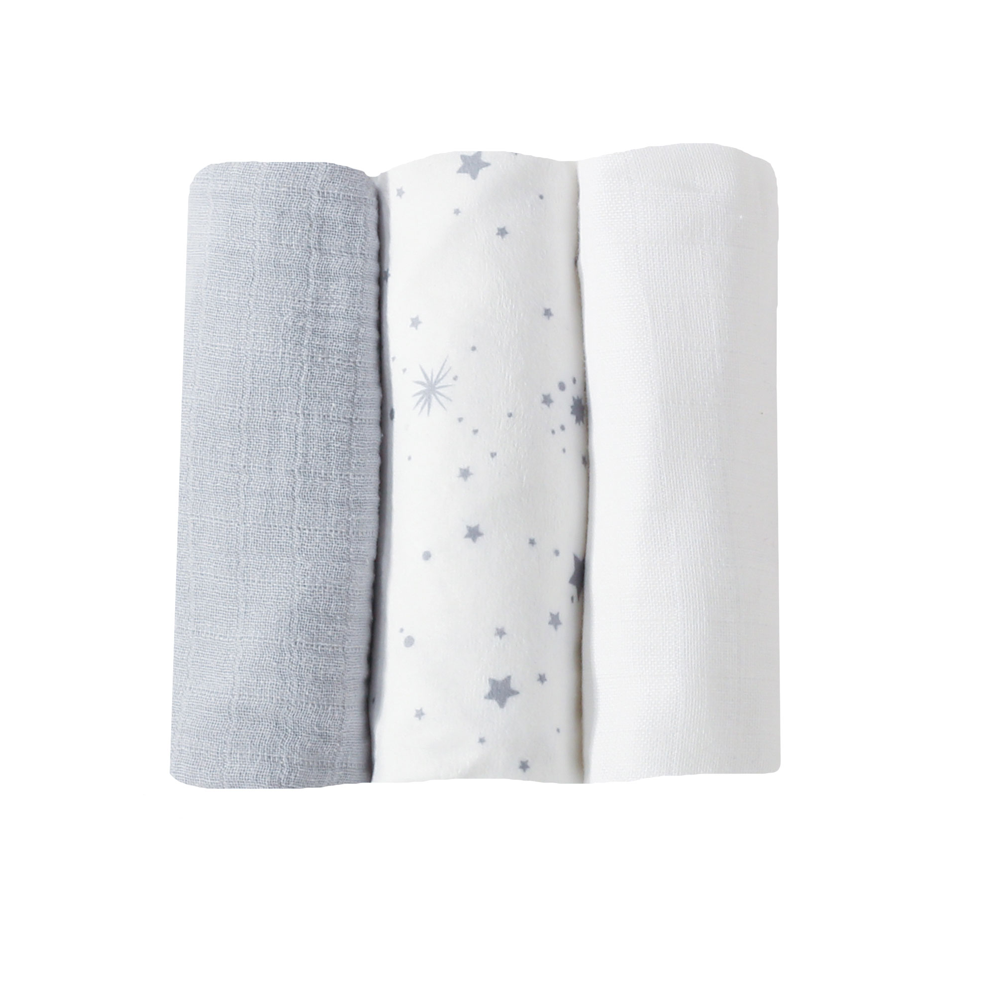 Lot de 3 langes bébé Gris Mousseline de coton