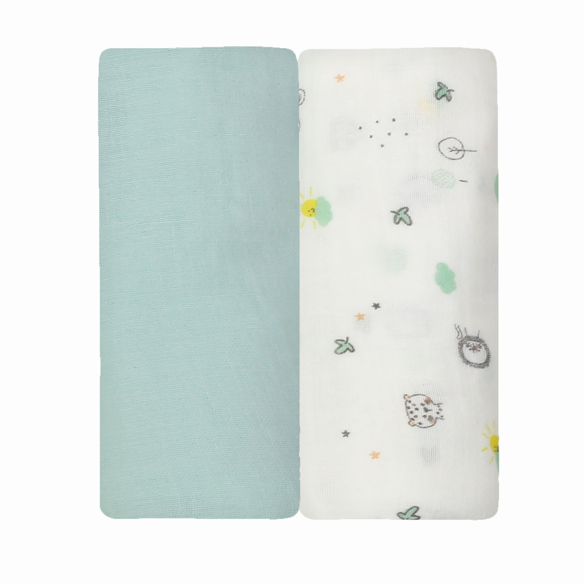 Lot de 2 langes bébé Vert Mousseline de coton