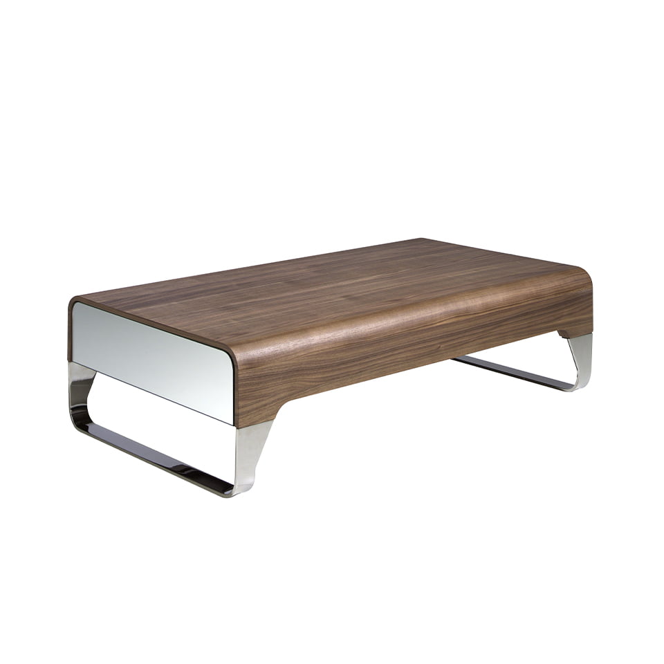Table basse effet bois noyer et acier