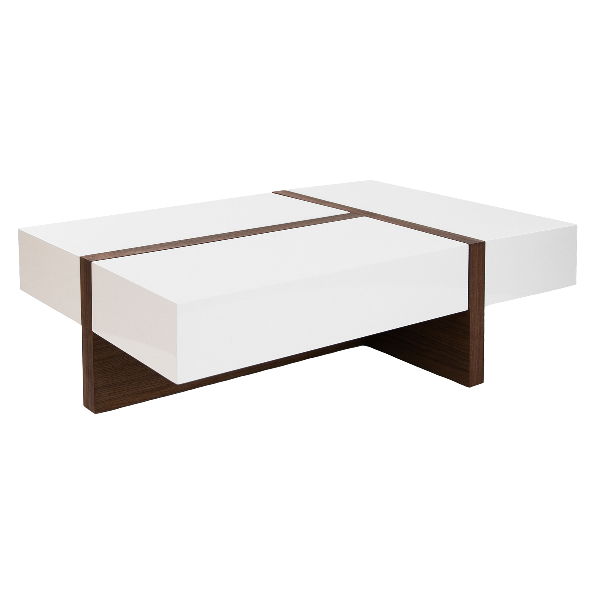 Table basse  blanc et effet bois noyer