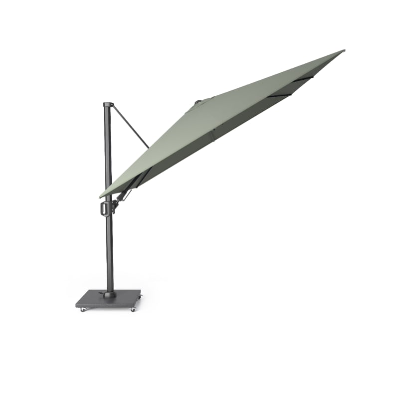 Parasol déporté rotatif 3x3m double inclinaison toile 300gr olive