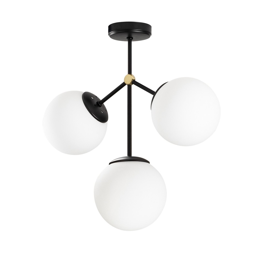 Plafonnier noir à 3 lumières avec détails dorés