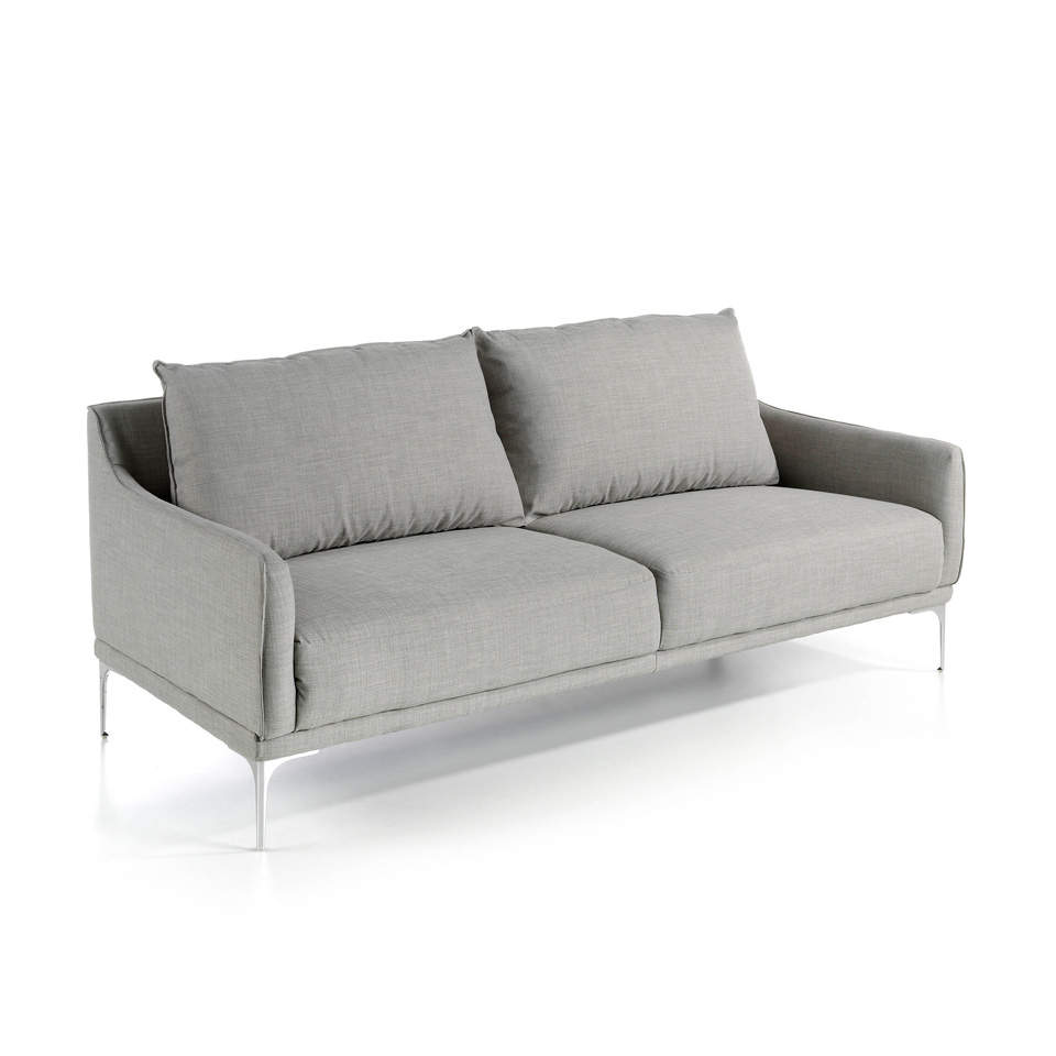 Canapé 3 places en tissu gris avec pieds en acier chromé