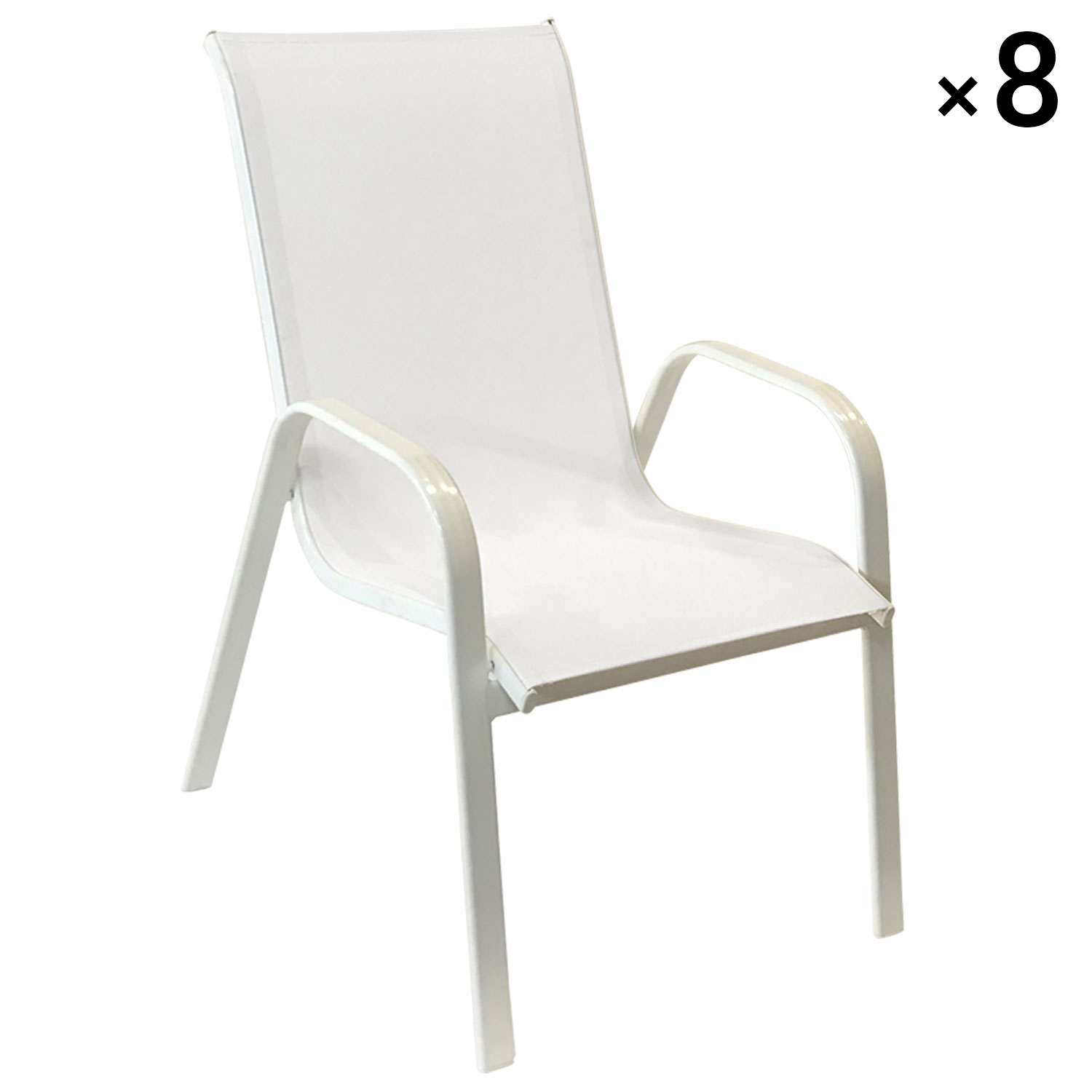 Lot de 8 chaises en textilène blanc et aluminium blanc