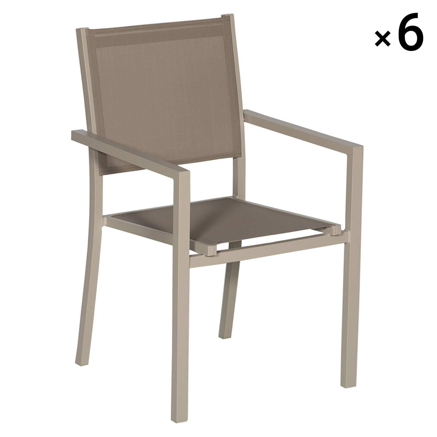 Lot de 6 chaises en aluminium taupe et textilène taupe