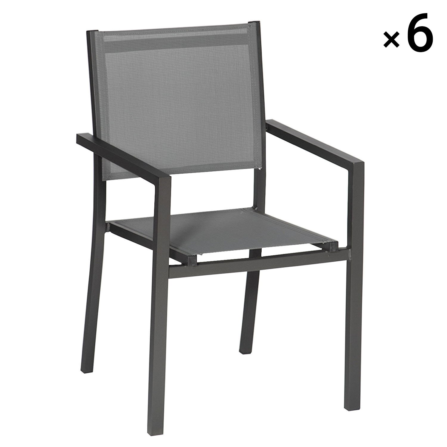 Lot de 6 chaises en aluminium anthracite et textilène gris