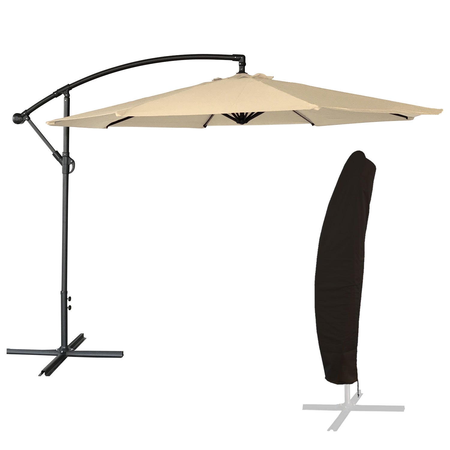 Parasol déporté rond 3,50m en acier toile beige avec housse