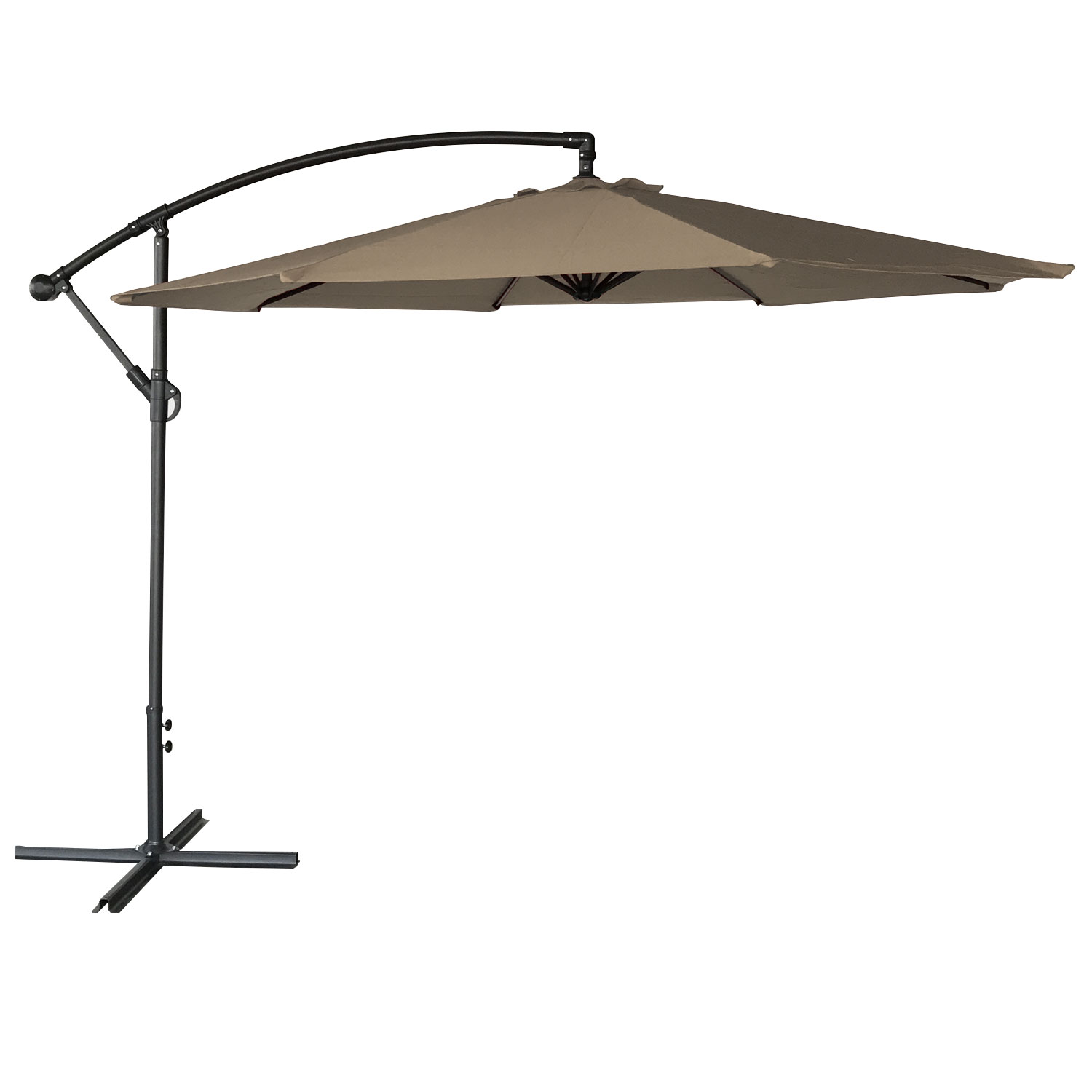 Parasol déporté rond 3m en acier et toile taupe
