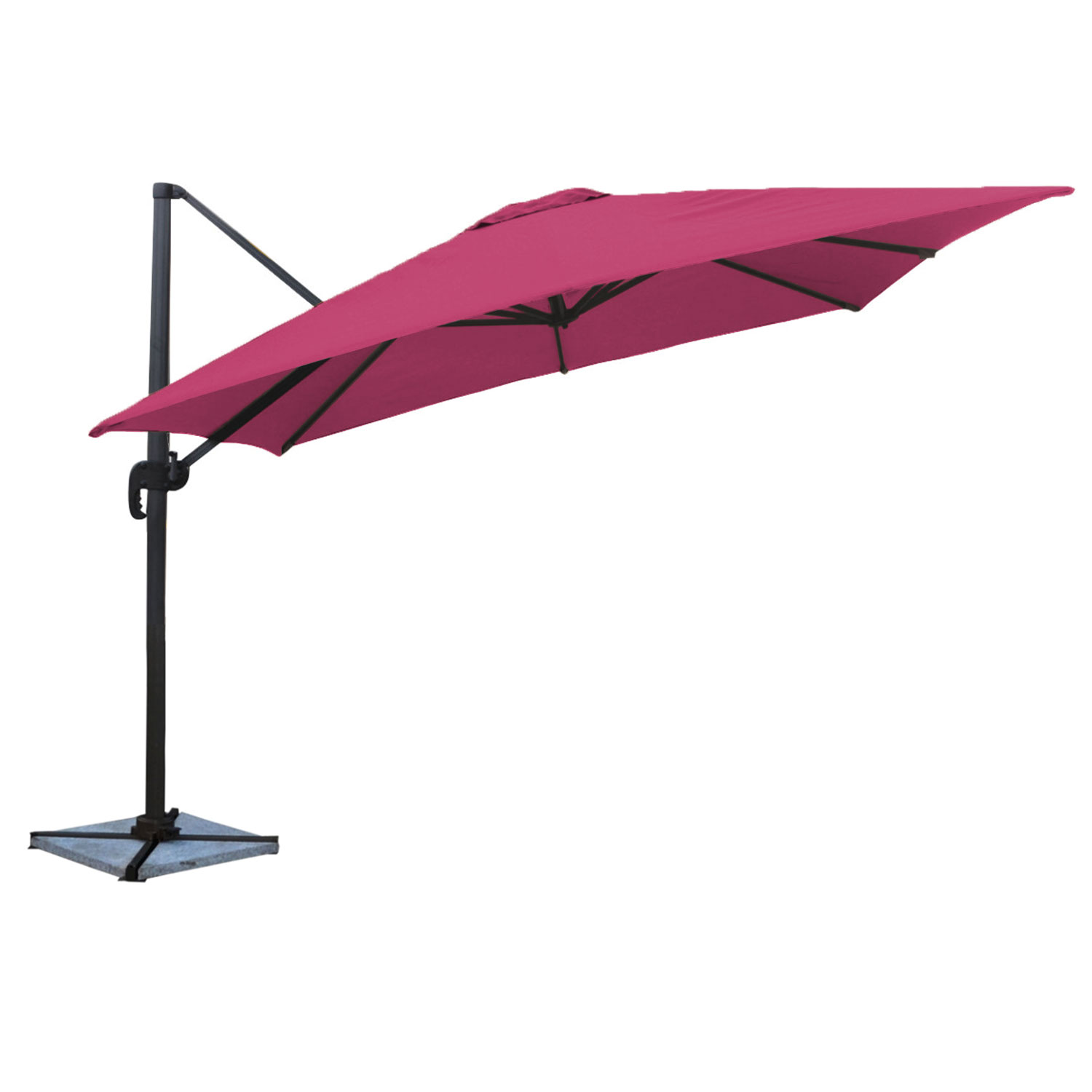 Parasol déporté carré 3x3m en aluminium et toile fuchsia