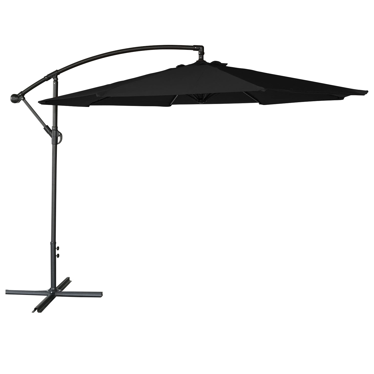 Parasol déporté rond 3m en acier et toile noire