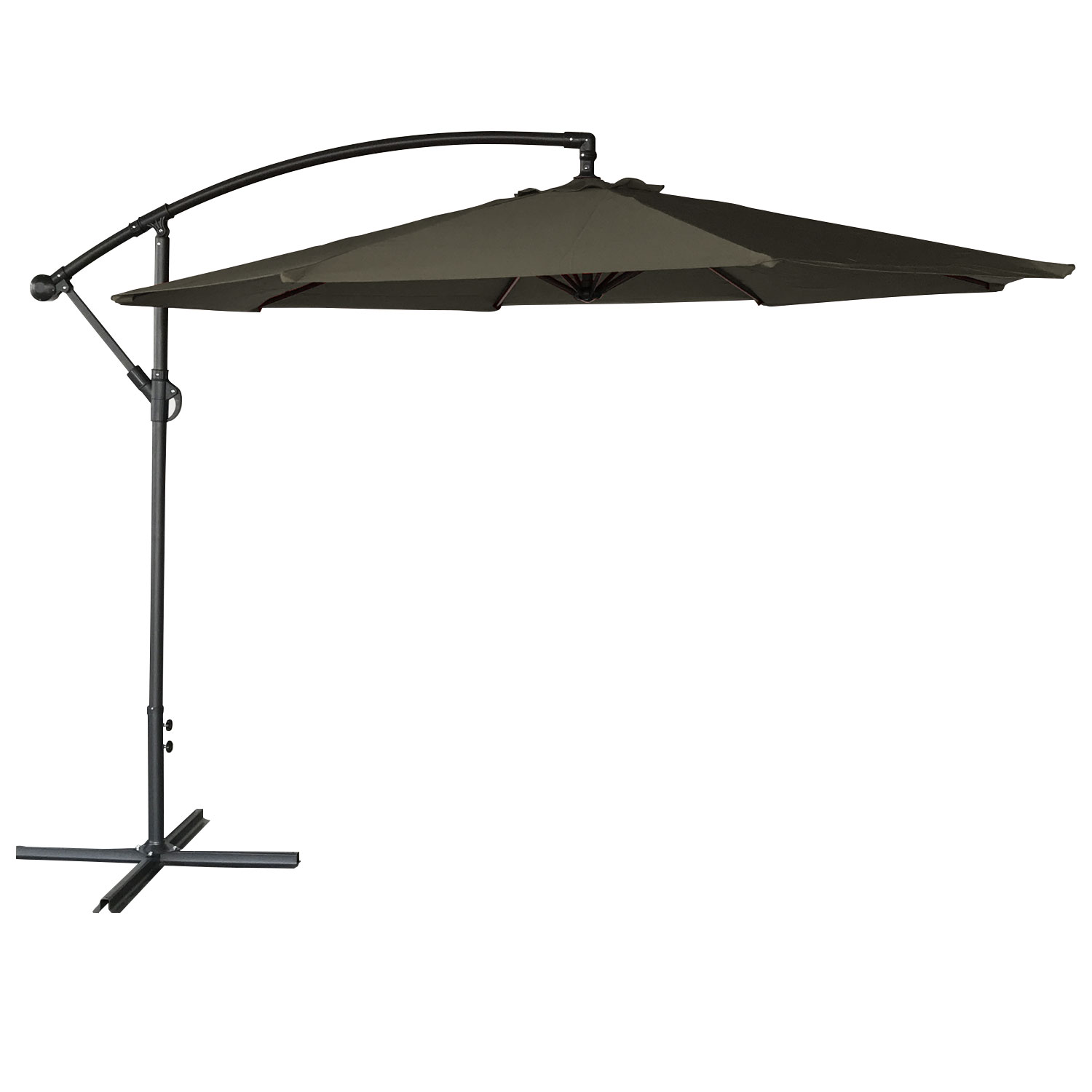 Parasol déporté rond 3m en acier et toile grise