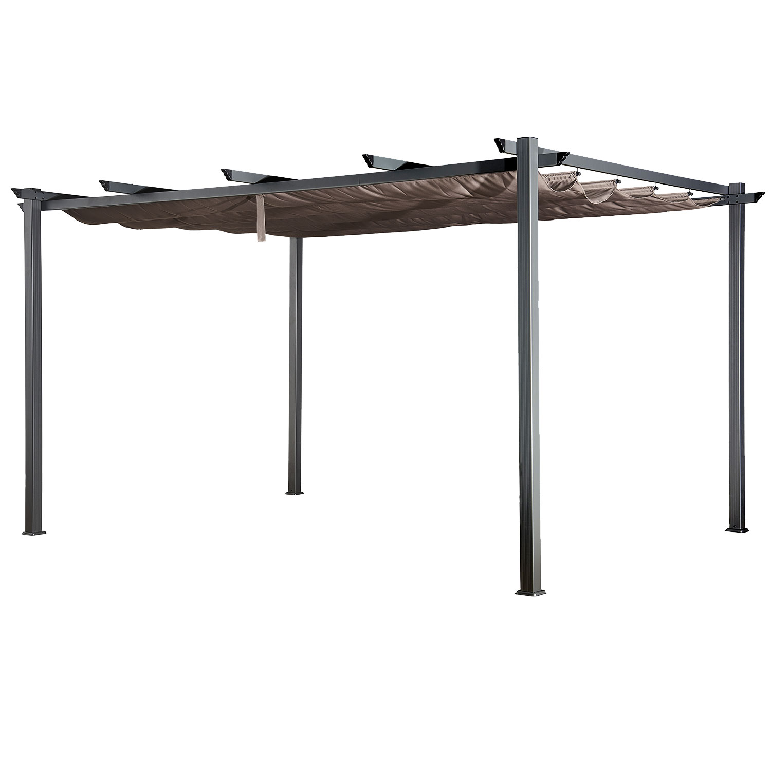 Pergola autoportante 3 × 4m en aluminium avec toile taupe