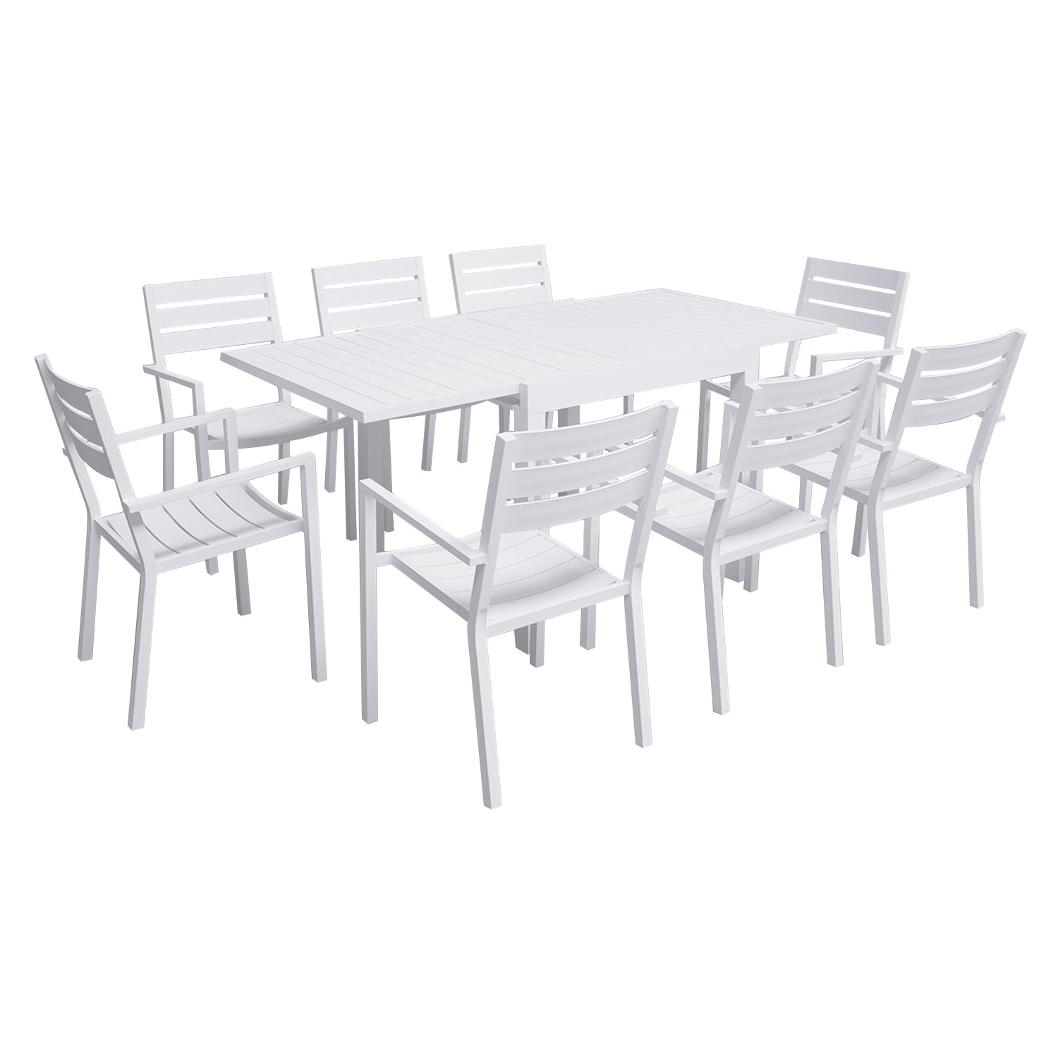 Salon de jardin table 90/180cm en aluminium blanc