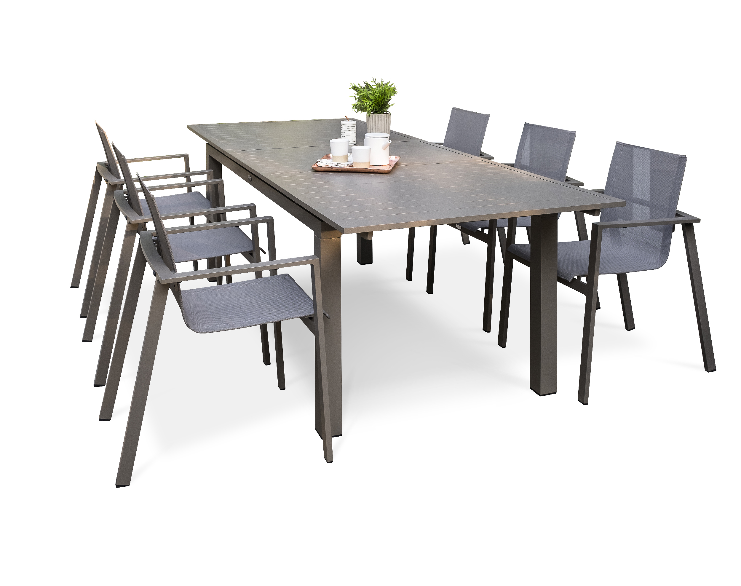 Ensemble repas de jardin 6 places en aluminium taupe