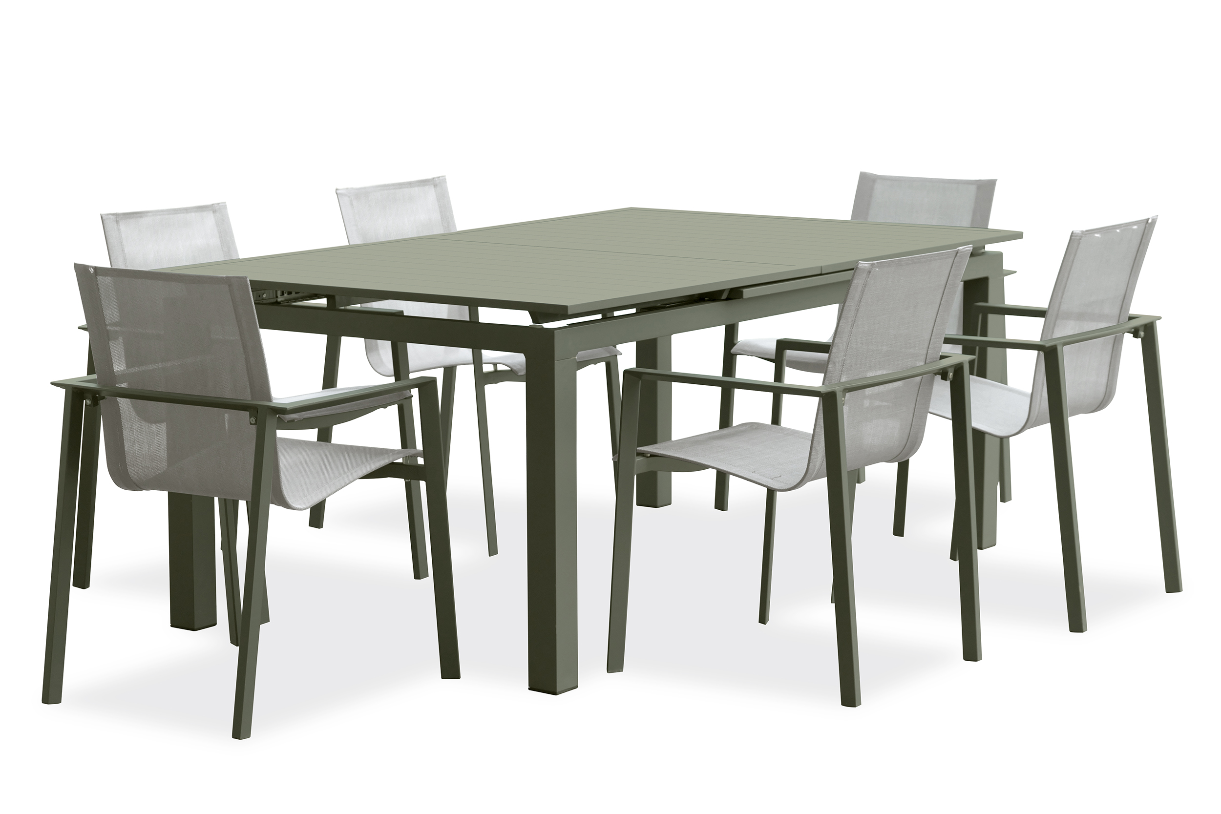 Ensemble repas de jardin 6 places en aluminium kaki