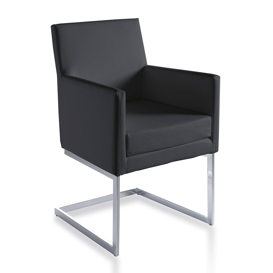 Fauteuil simili cuir noir avec accoudoirs et acier inoxydable Fauteuil simili cuir noir avec accoudoirs et acier inoxydable
