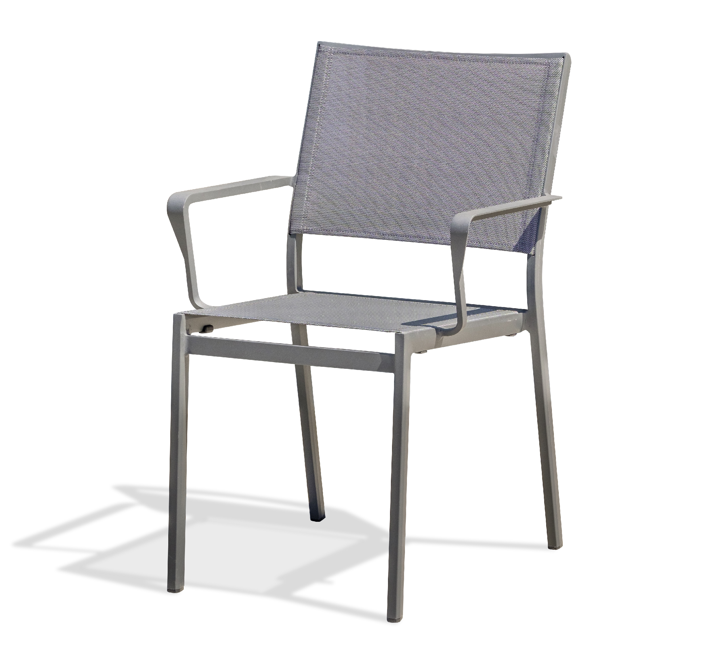 fauteuil de jardin empilable en aluminium et toile plastifiée grise