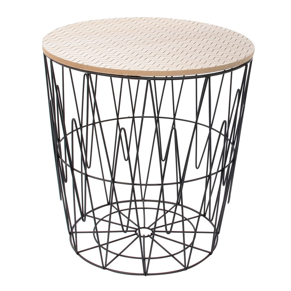 Table filaire plateau bois motif zigzag Table filaire plateau bois motif zigzag
