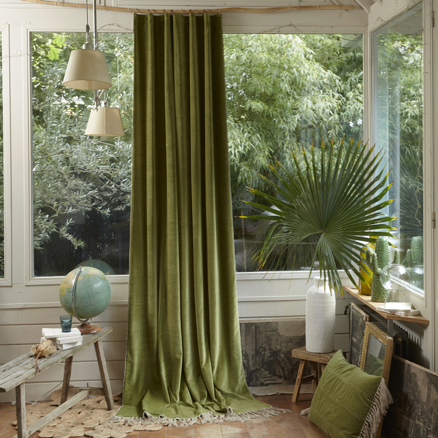 Rideau 140x300 cm en velours de coton avocat Rideau 140x300 cm en velours de coton avocat