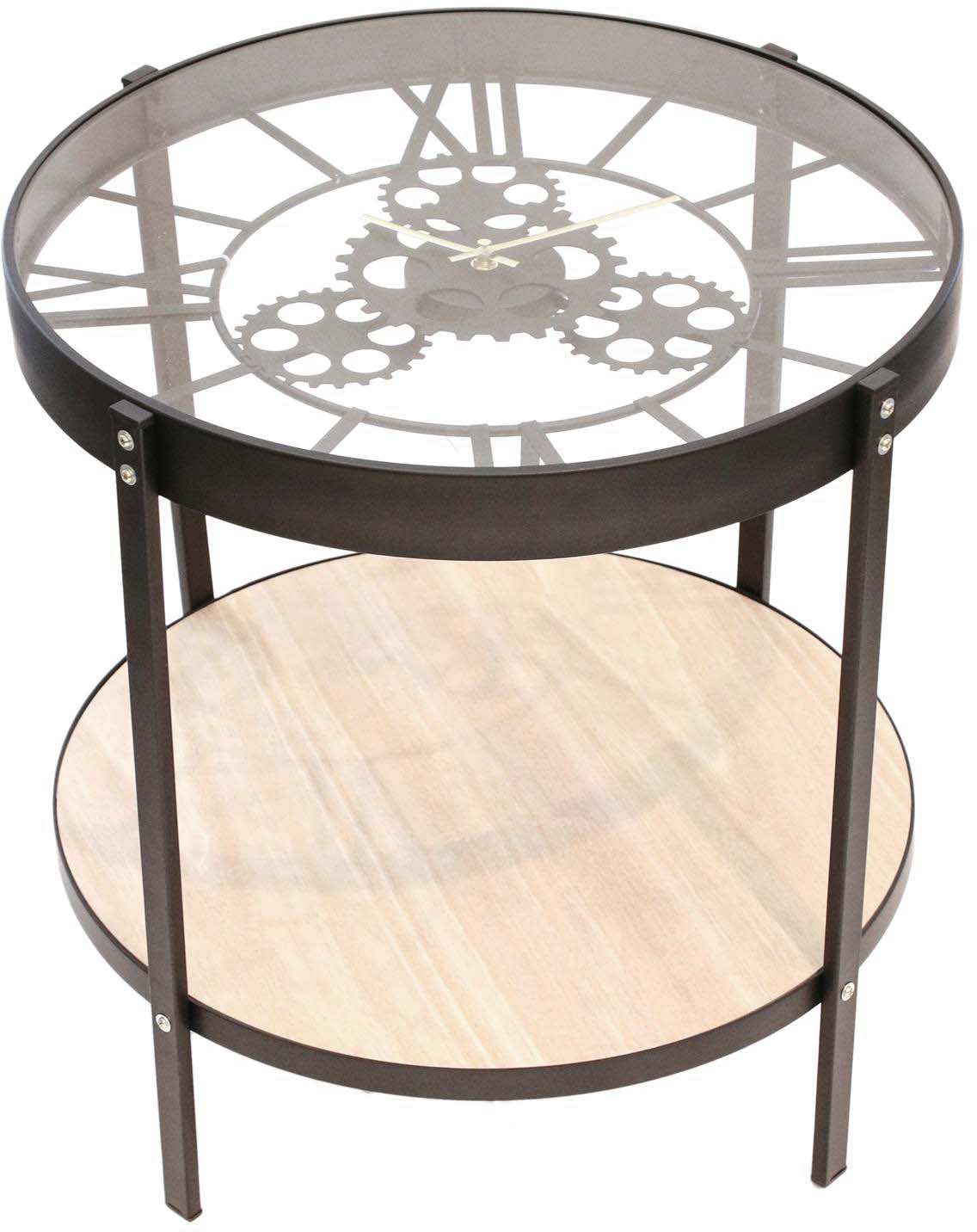 table d'appoint en métal et bois horloge 50 cm