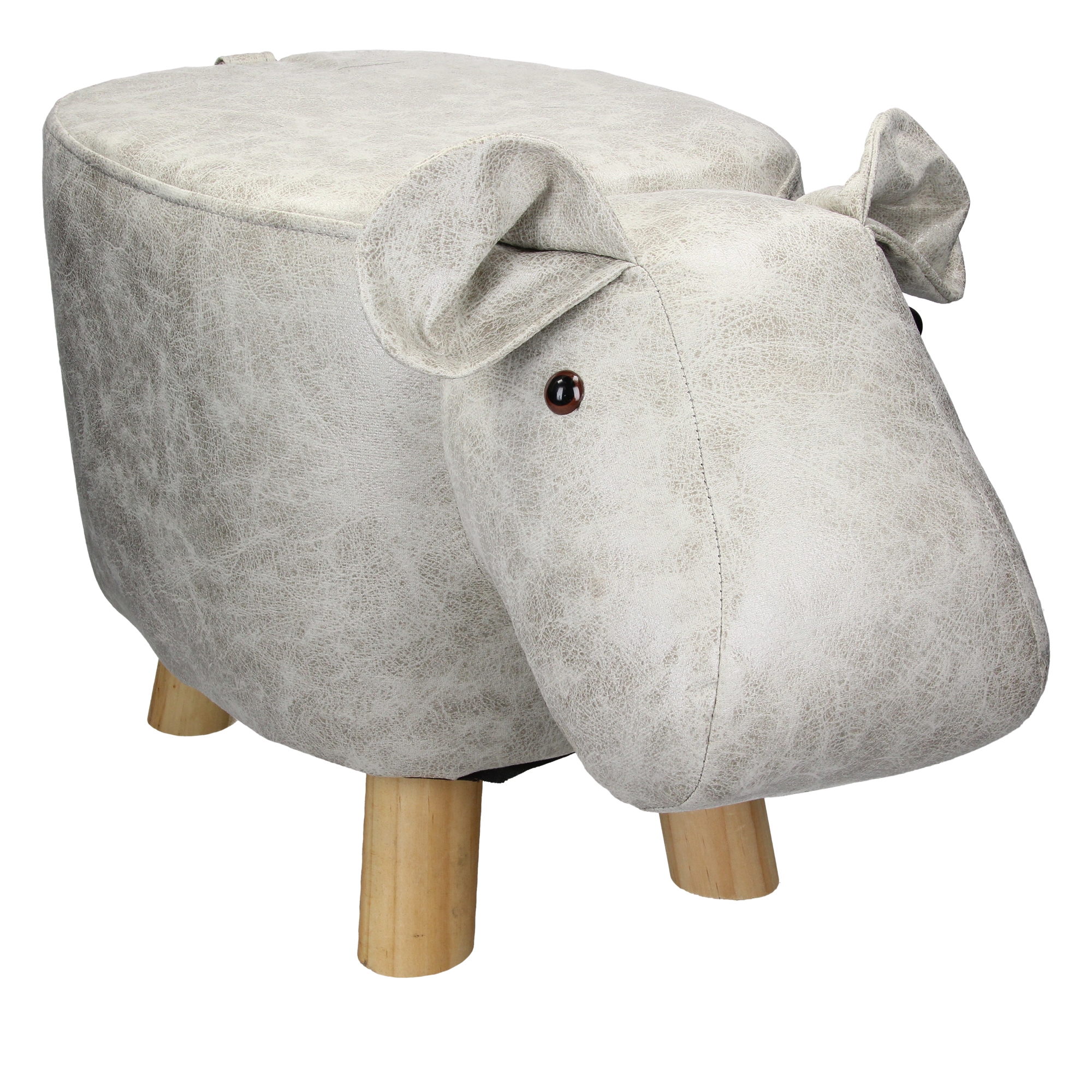 Tabouret animal hippo blanc/gris, 65x31x37 cm, similicuir