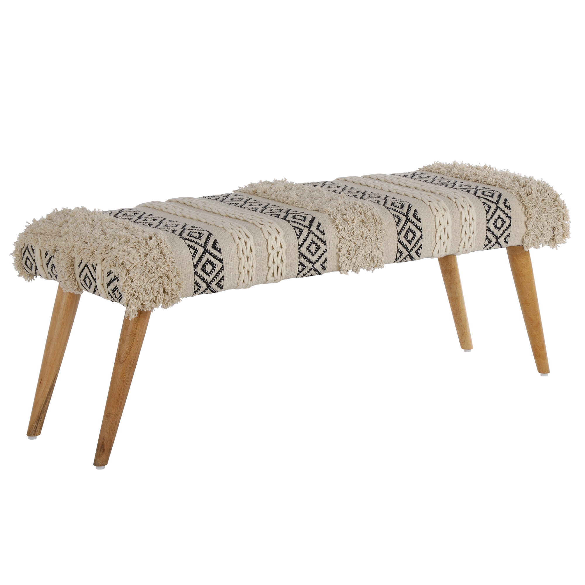 Banc design noir/blanc, 123x48x40 cm, revêtement en tissu