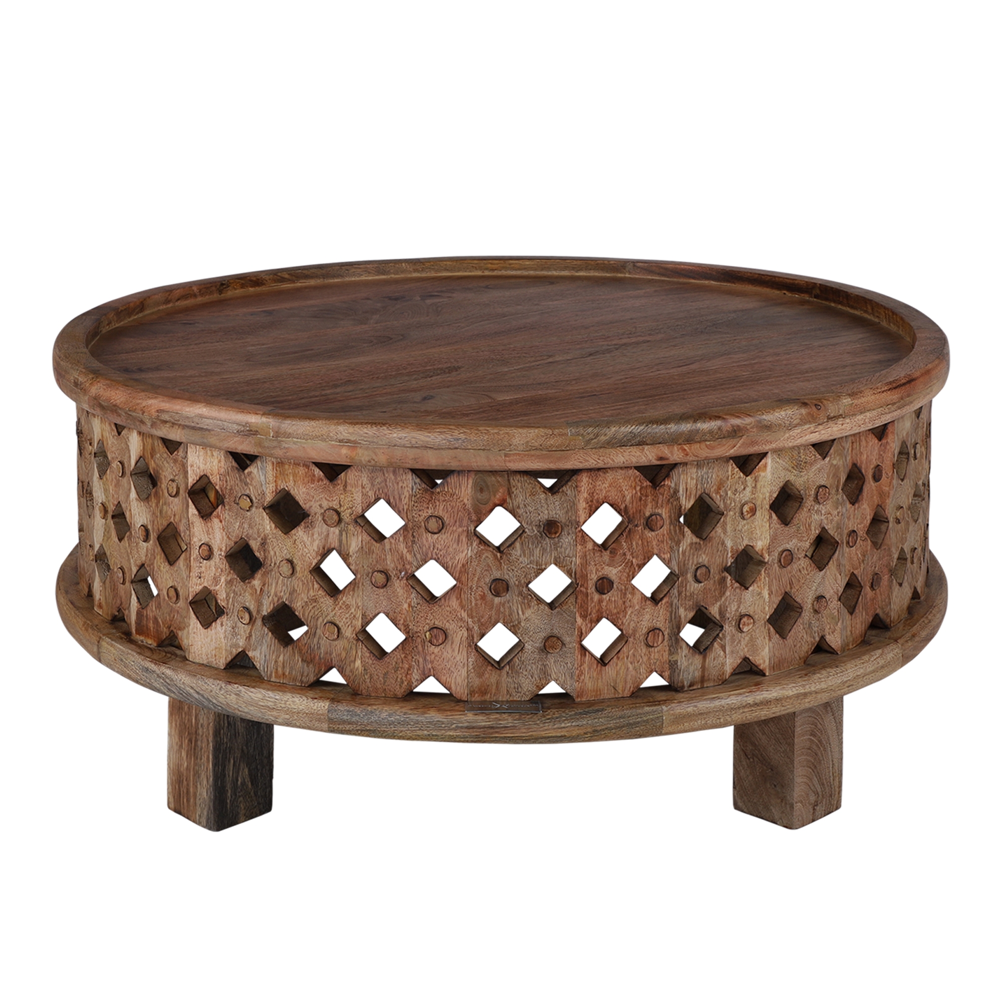 Table basse sculptée à la main, marron, Ø 75x35 cm, en bois