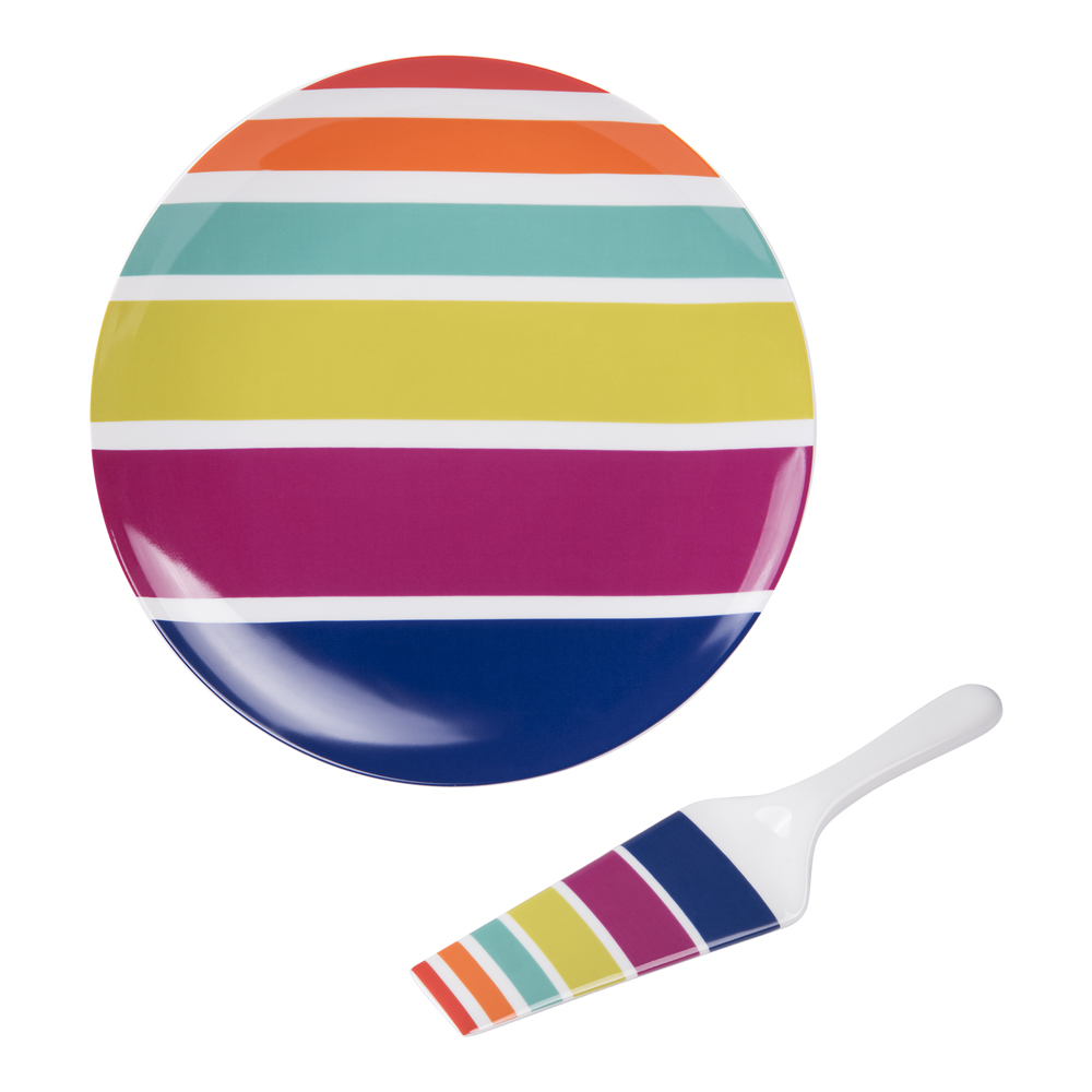 Plat à tarte et sa pelle en porcelaine multicolore Plat à tarte et sa pelle en porcelaine multicolore