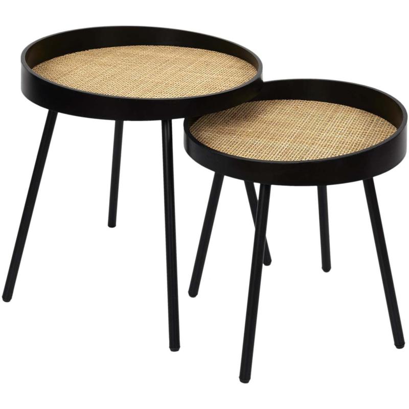 Tables gigognes plateau en rotin noir - Lot de 2 Tables gigognes plateau en rotin noir - Lot de 2