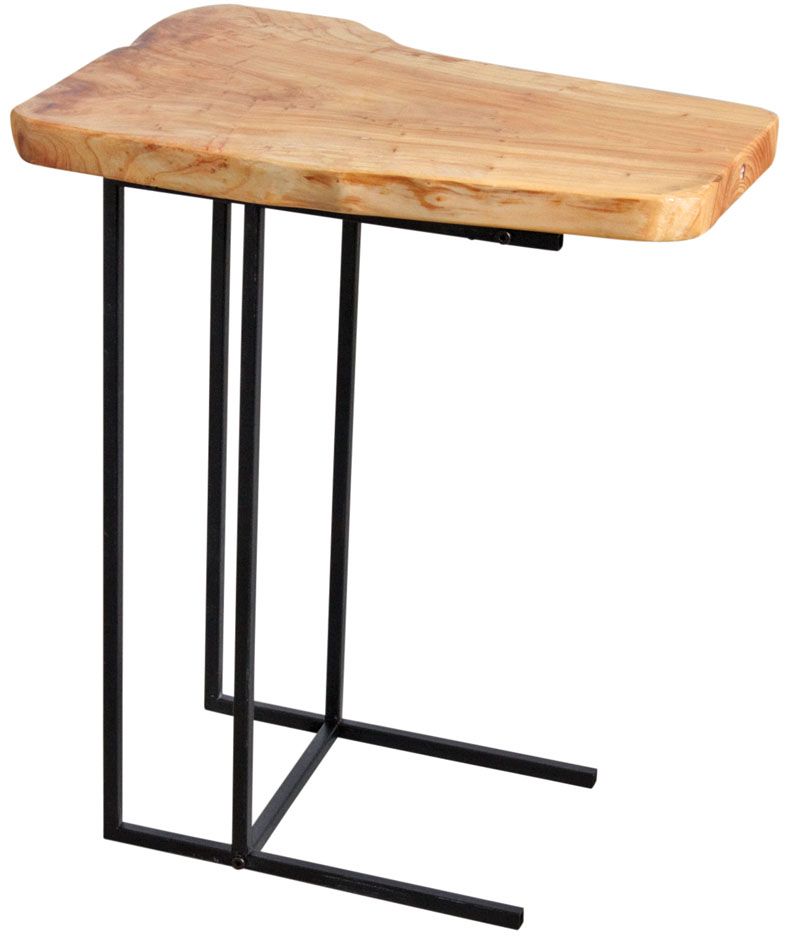 table d'appoint en bois brut et métal noir