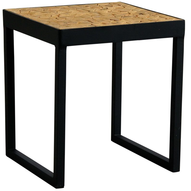 "Table carrée en métal plateau "mosaïque" en sapin"