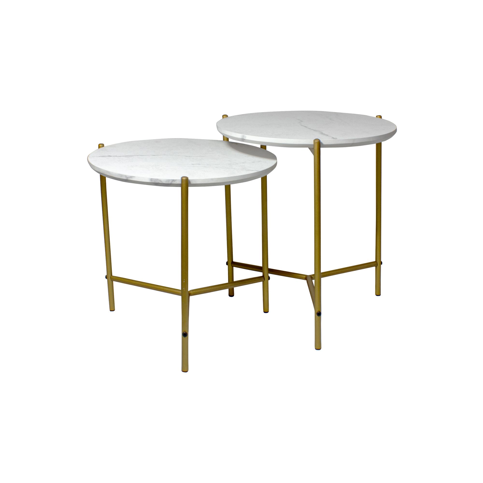 Set de 2 tables basses effet marbre et pieds en métal h40cm et h45cm