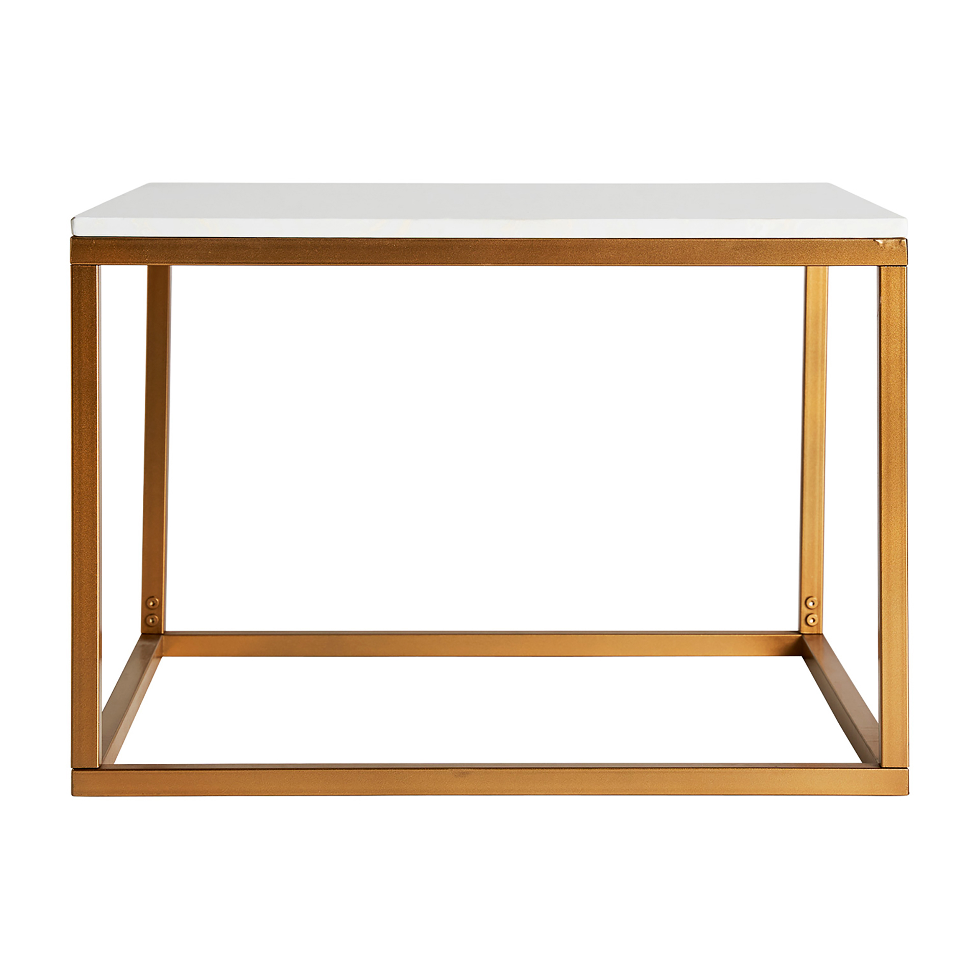 Table d'appoint en fer et marbre blanc et or 60x60x42