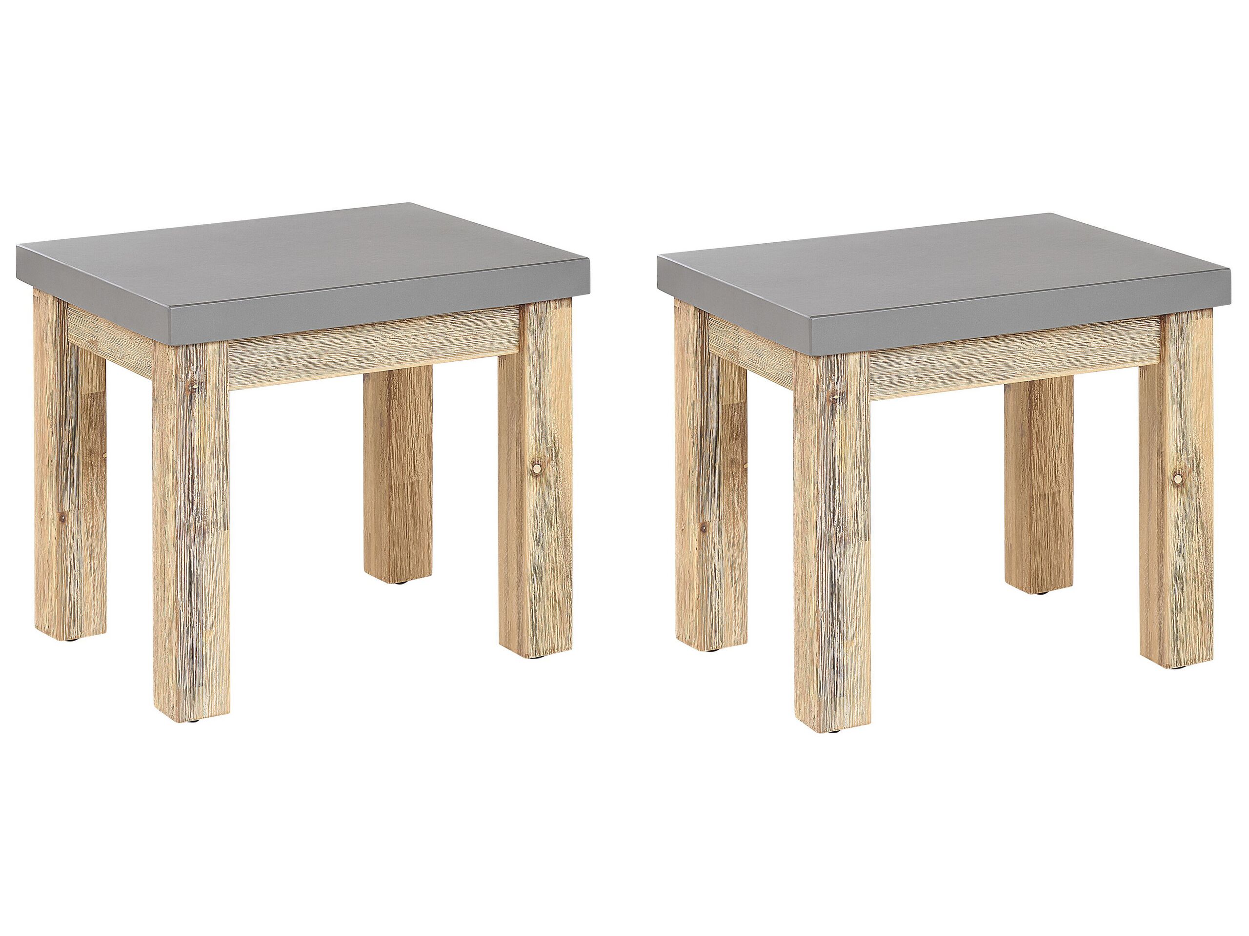 Lot de 2 tabourets effet béton avec pieds en bois d'acacia clair