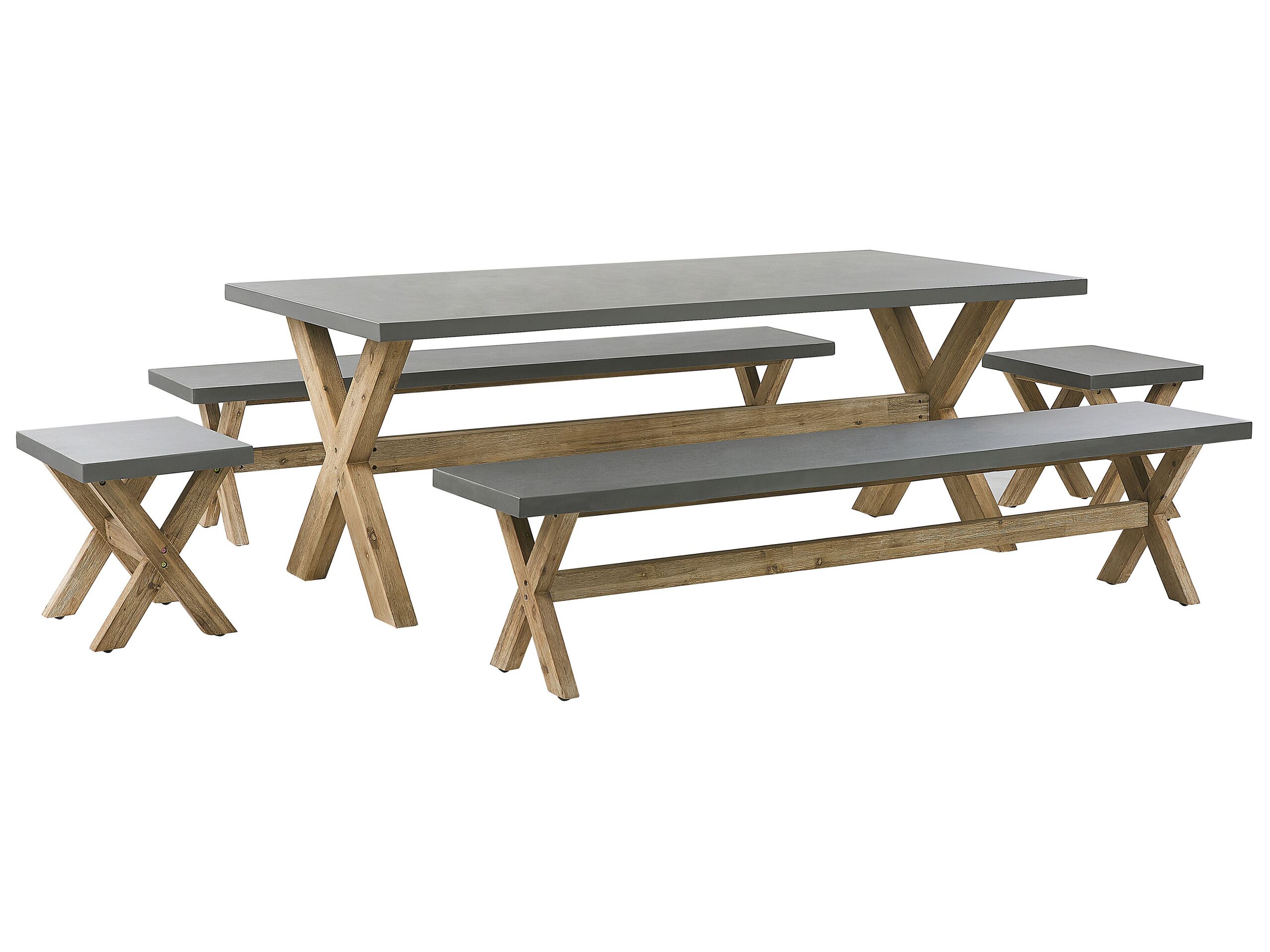 Ensemble 8 places table 2 tabourets et 2 bancs en fibre-ciment et bois