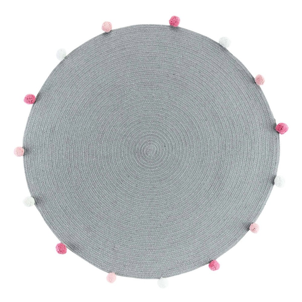 Tapis rond pompons gris D90cm