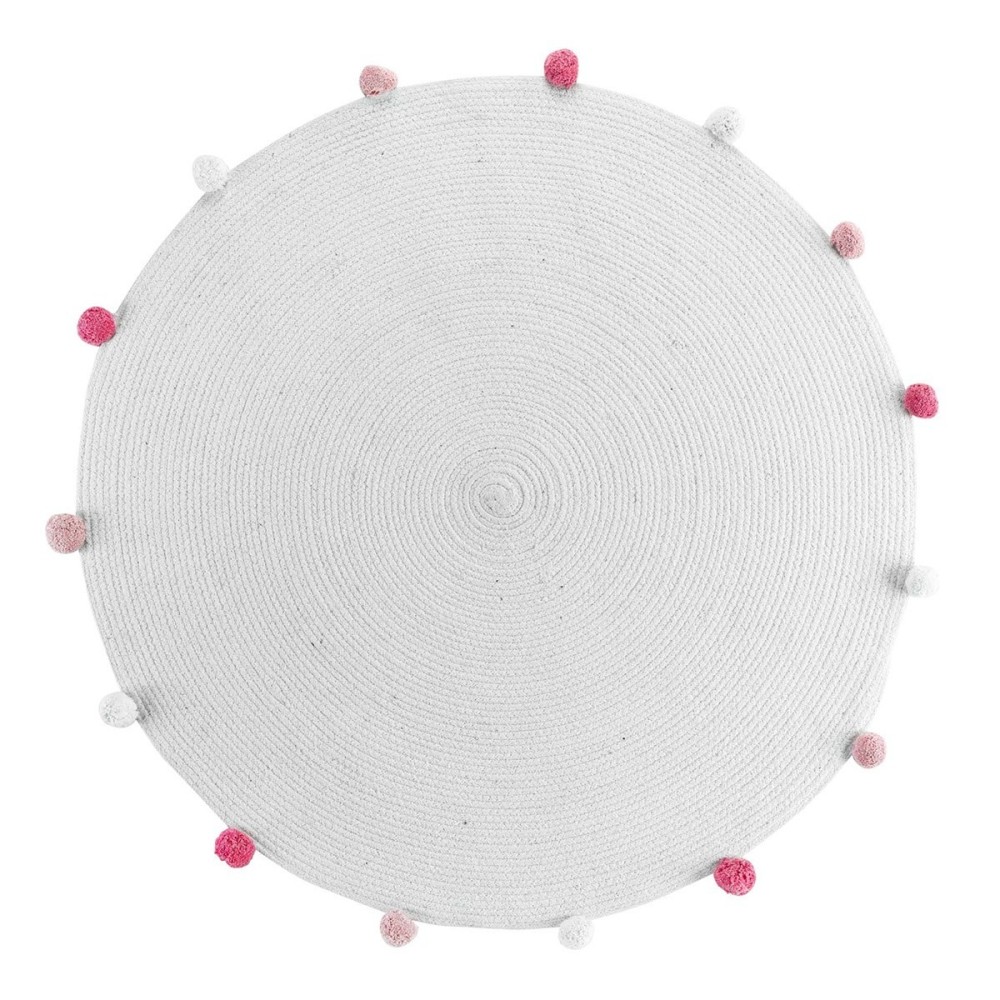 Tapis rond pompons blanc rose D90cm