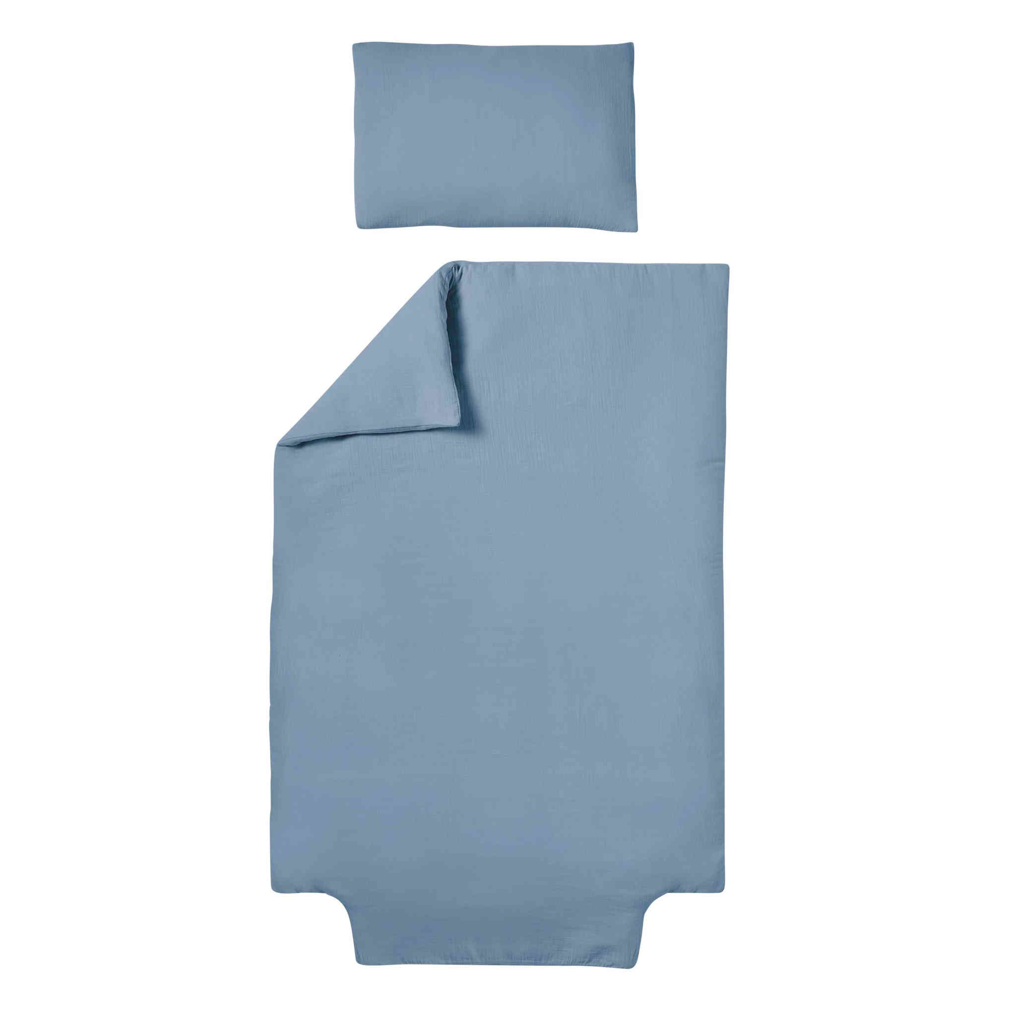 Parure de lit double gaze de coton bio bleu gris 100x140cm