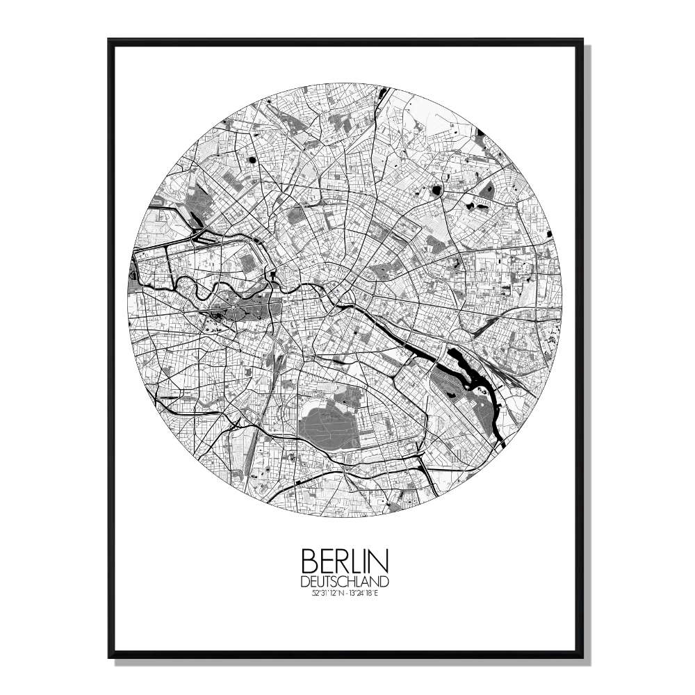 BERLIN - Carte City Map Rond 40x50cm